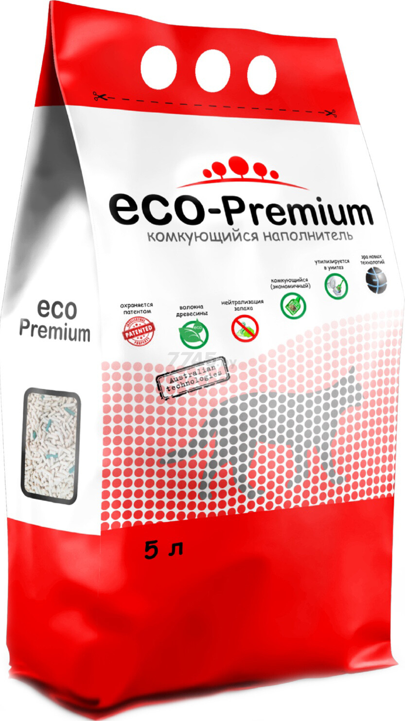 Наполнитель для туалета древесный комкующийся ECO-PREMIUM Green 5 л, 1,9 кг (4607835999989)